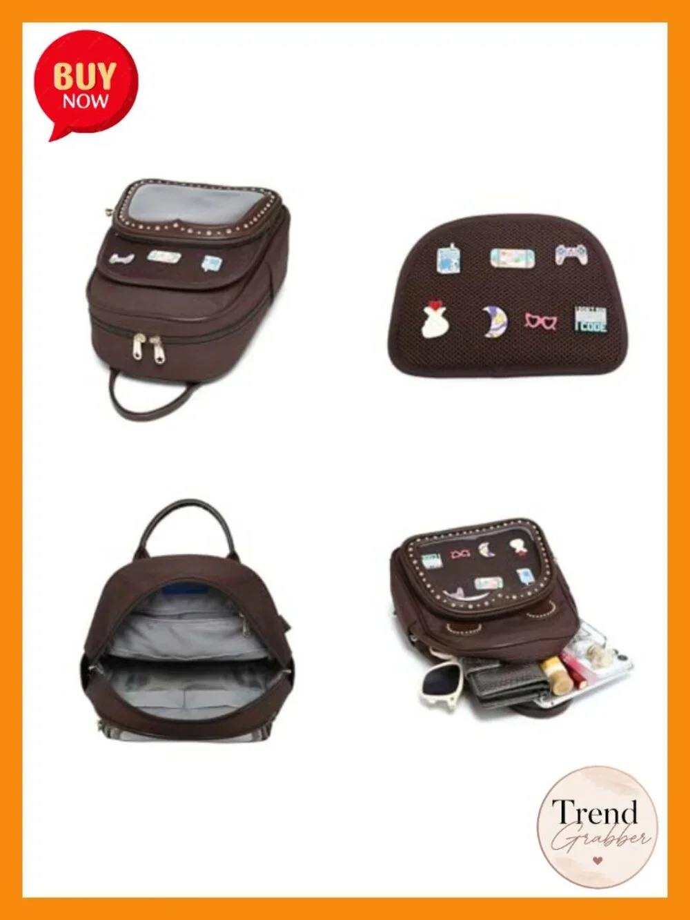 Kawaii Bear Ita Backpack Purse, Clear Pin Display Bag, Nylon Water Resistant